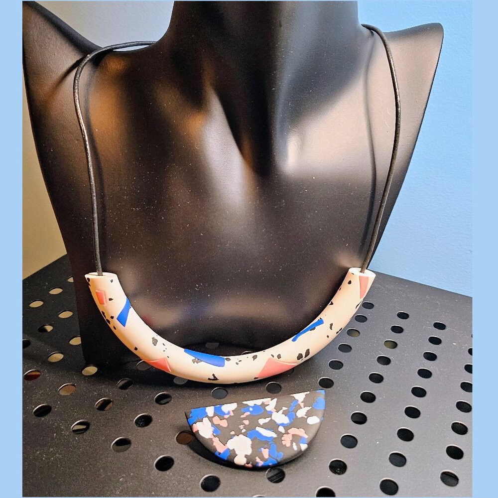 💯 Handmade Polymer Clay Tube Statement Necklace and Brooch 💯